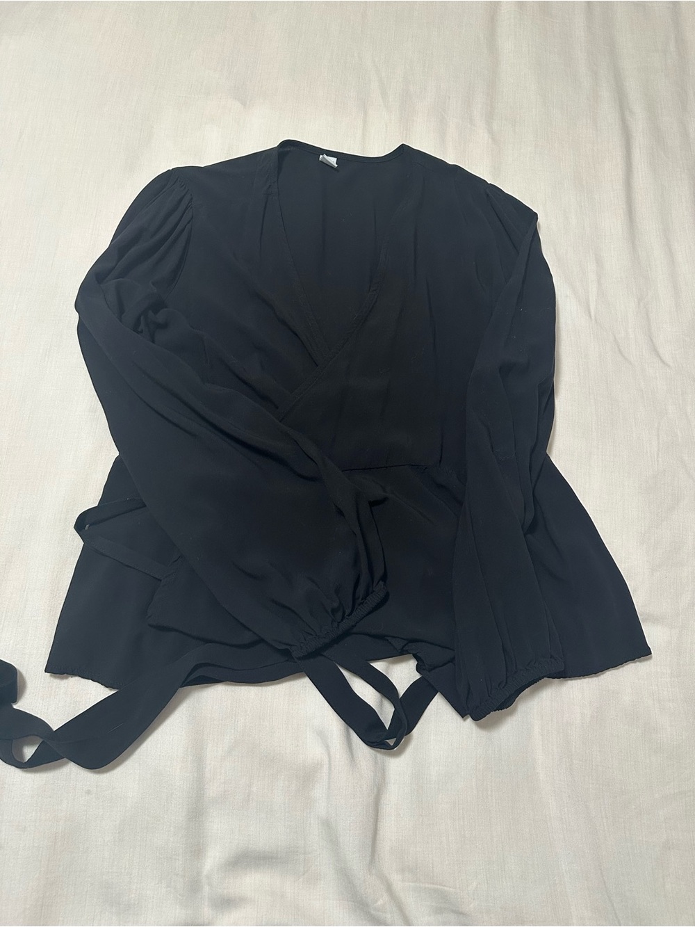 Old Navy Black Wrap Blouse with Balloon Sleeves